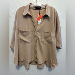 Cider Womens Plus Size 3X  Blouse Button Down Top Shirt NWT Beige Tan